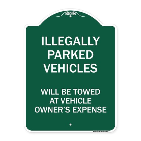 SIGNMISSION Illegally Parked Vehicles Towed Owners Expense Heavy-Gauge Alum Sign, 24" L, 18" H, GW-1824-23897 A-DES-GW-1824-23897